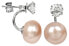 Silver earrings with real salmon pearl and crystal 2in1 JL0216