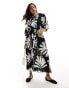 New Look smock midi dress in black palm print Черный, 34 - фото #1