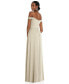 Womens Off-the-Shoulder Flounce Sleeve Empire Waist Gown with Front Slit