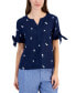 Фото #1 товара Women's London 100% Linen Floral-Embroidered Top, Created for Macy's