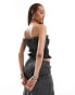 Фото #3 товара COLLUSION cotton crinkle bandeau sun top co-ord with tie detail in washed charcoal