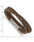 ფოტო #3 პროდუქტის Stainless Steel Brown Braided Leather Wrap Bracelet