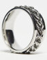 ASOS DESIGN waterproof stainless steel band ring with moving chain in silver tone
