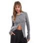 Фото #1 товара Miss Selfridge rib knit fitted cardigan in grey marl