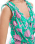 Closet London A-Line sleeveless front twist dress in green and pink