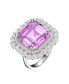 Фото #1 товара Sterling Silver White Gold Plated Pink Ascher Cubic Zirconia with Clear Round Cubic Zirconia's Double Halo Cocktail Ring