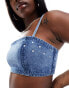 Фото #4 товара Kyo The Brand denim diamante cami bralet co-ord in blue wash