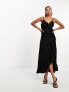 Фото #7 товара In The Style Petite exclusive ruffle trim cami maxi dress in black