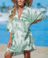 Фото #2 товара Women's Green-and-White Palm Leaf Collared V-Neck Cover-Up