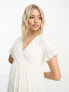 Mamalicious Maternity brodiere mini dress with frill sleeve in white