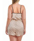 Kareen Plus Size Dotted Satin Romper with Button Down Lace Overlay