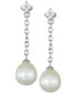 ფოტო #1 პროდუქტის Cultured Freshwater Pearl (8mm) & Cubic Zirconia Flower Chain Earrings in Sterling Silver