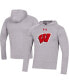 Men's Heather Gray Wisconsin Badgers School Logo Raglan Long Sleeve Hoodie Performance T-shirt