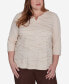 ფოტო #1 პროდუქტის Plus Size Wine Country Women's Abstract Wave Solid Beaded Split Neck Top