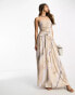 Фото #2 товара ASOS DESIGN bandeau ruched bodice maxi dress with seam detail in marble print