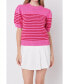 ფოტო #1 პროდუქტის Women's Stripe Short Puff Sleeve Sweater