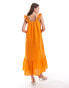 Фото #3 товара YAS scoop neck broderie sleeve maxi dress in orange - ORANGE