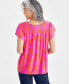 Фото #4 товара Women's Printed Smocked-Neck Knit Top, Created for Macy's