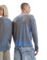 COLLUSION Unisex distressed knitted crew neck jumper in grey & blue