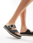 Фото #1 товара schuh Tish double buckle espadrille slides in black leather