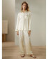 ფოტო #4 პროდუქტის Women's Contrast Piping Button-Up Full Length Pajama Set for Women