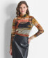 ფოტო #1 პროდუქტის Women's Printed Turtleneck Long-Sleeve Mesh Top