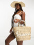 Фото #4 товара South Beach bridesmaid embroidered straw bucket bag in beige