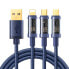 Фото #1 товара 3w1 kabel przewód USB - USB-C / Lightning / micro USB 3.5 A 1.2m niebieski
