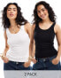 Фото #2 товара ONLY 2 pack jersey tank top in black and white