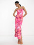 Vila cami midaxi dress in pink abstract print