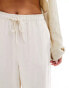 Stradivarius Petite linen look pull on trouser in oatmeal M - фото #10