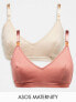 Фото #1 товара ASOS DESIGN Maternity 2 pack cotton ribbed bra in beige & rust