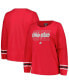 ფოტო #1 პროდუქტის Women's Scarlet Ohio State Buckeyes Plus Size Triple Script Scoop Neck Long Sleeve T-shirt