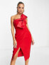 Фото #1 товара Lavish Alice bandeau bow detail wrap midi dress in red