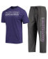 ფოტო #2 პროდუქტის Men's Heathered Charcoal, Purple TCU Horned Frogs Meter T-shirt and Pants Sleep Set