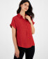 ფოტო #1 პროდუქტის Women's Cuffed Short-Sleeve Collared Top