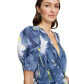 Women's Printed V-Neck Puff-Sleeve Top