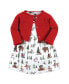 ფოტო #1 პროდუქტის Toddler Girls Cotton Dress and Cardigan 2pc Set, Red Winter Forest