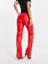 Monki faux leather straight leg trousers in red