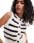 4th & Reckless fluffy knit button through sleeveless top in black and white stripe