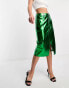 Фото #1 товара Amy Lynn Lupe midi skirt in metallic scarab green