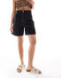 Mango high waist slouchy denim shorts in black