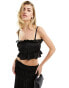 Simmi cami satin shirred crop top co-ord in black