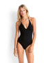 Фото #1 товара Seafolly Women's 168472 Active Ruched Side Deep V Active Black Swimsuit Size 4