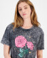 Фото #3 товара Juniors' Celestial Rose-Graphic Crewneck T-Shirt