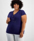 ფოტო #1 პროდუქტის Plus Size Lace-Up-Neck Short-Sleeve Top, Created for Macy's