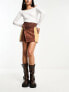 ASOS DESIGN festival suede patchwork western style mini skirt in brown 32 - фото #2