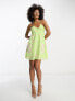 Фото #2 товара ASOS DESIGN ruched bust embroidered chiffon mini dress with halter neck in lime green