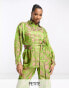 Фото #1 товара Y.A.S Petite floral jacquard belted shirt co-ord in green and pink