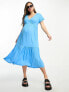 Mamalicious Maternity nursing midi dress with frill sleeves in blue